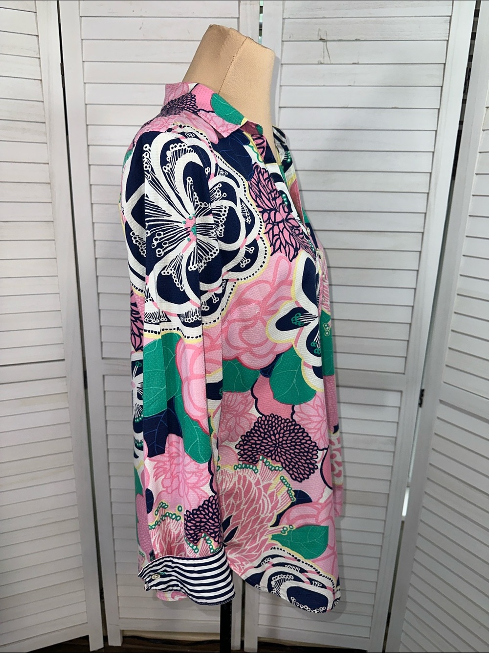 Talbots Floral Cotton Popover Long Sleeve Top Tunic Size Medium - Picture 8 of 14